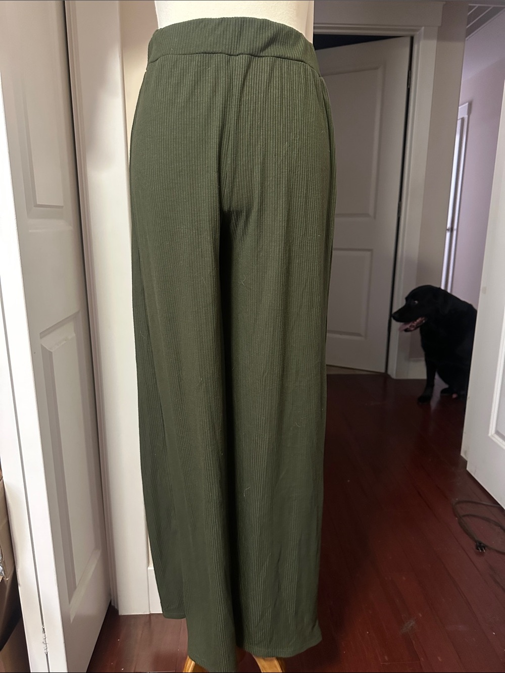 Velvet Torch Olive Green Ribbed Wide-Leg Pants Size Medium
